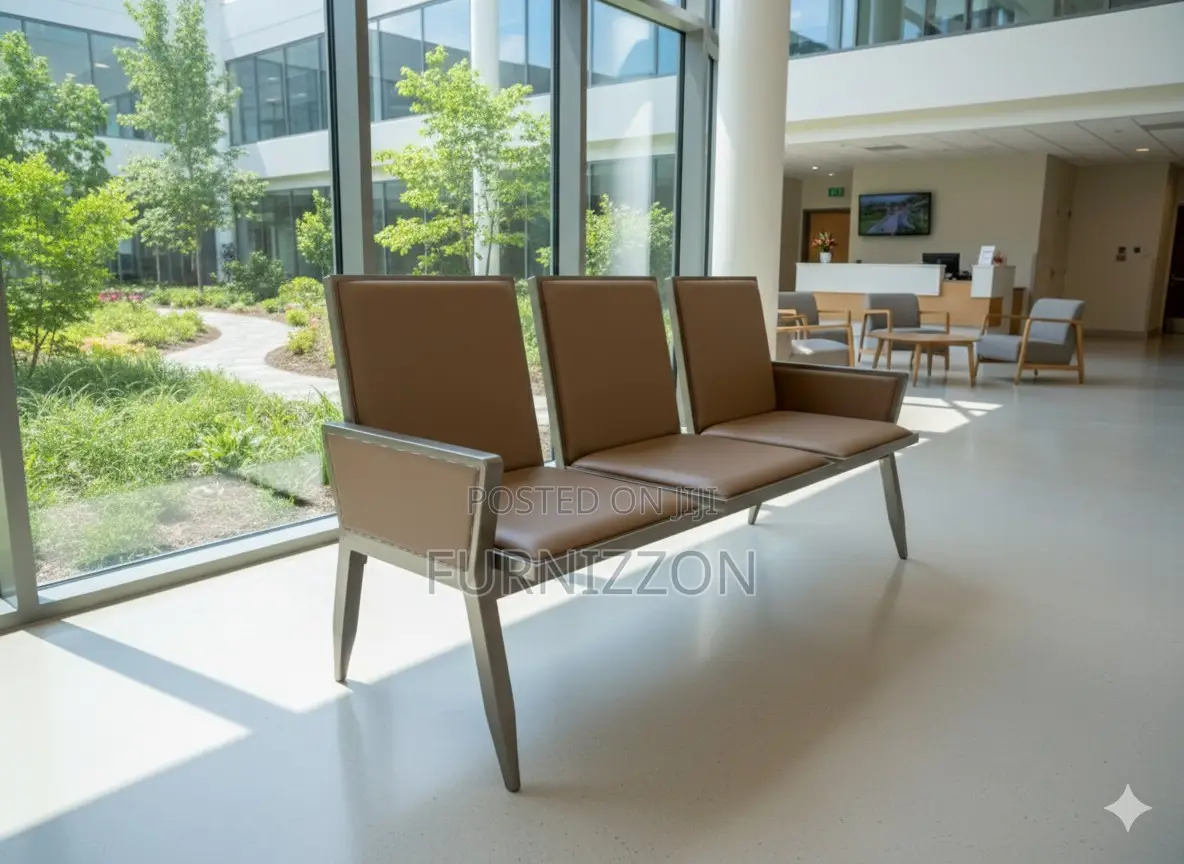 Brown Pu Padded 3 Seater Reception Bench