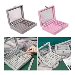 Cream Grey Pink Ld1016 Velvet Jewelry Organizer Box