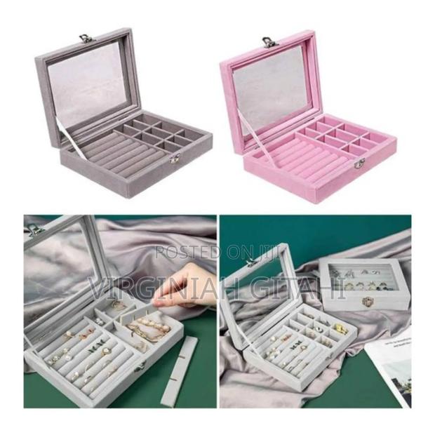 Cream Grey Pink Ld1016 Velvet Jewelry Organizer Box