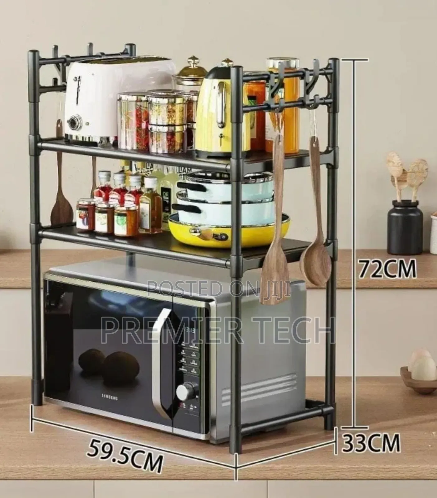 *Metallic 2 Layer Microwave Stand Organizer With Side Hooks