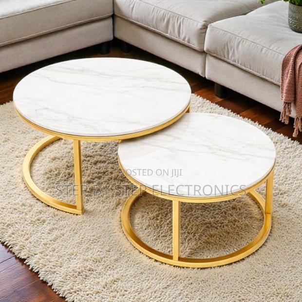 Premium Marble Surface Nesting Coffee Table Set With Gold Frame