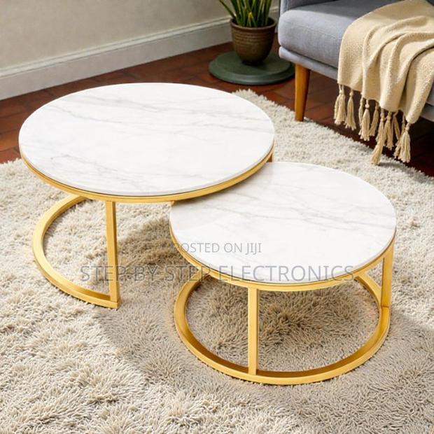 High-End Marble Nesting Coffee Table Set With Durable Gold Frame - main view