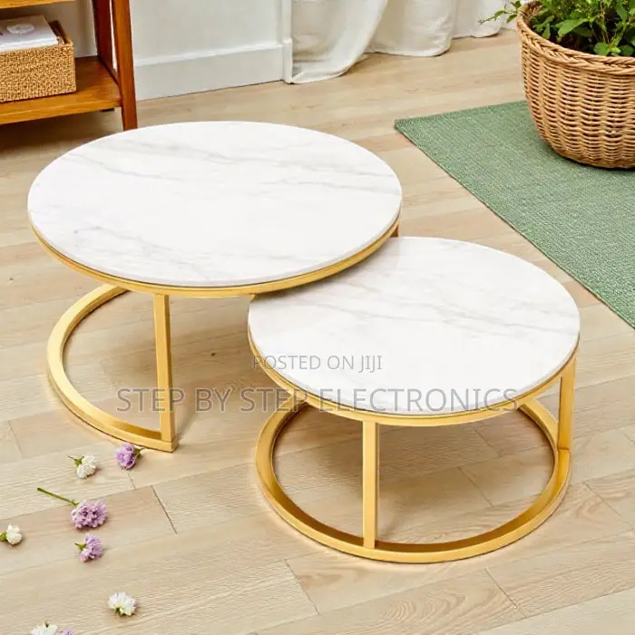 Modern Home Marble Nesting Coffee Tables With Gold Finish Elegant Look