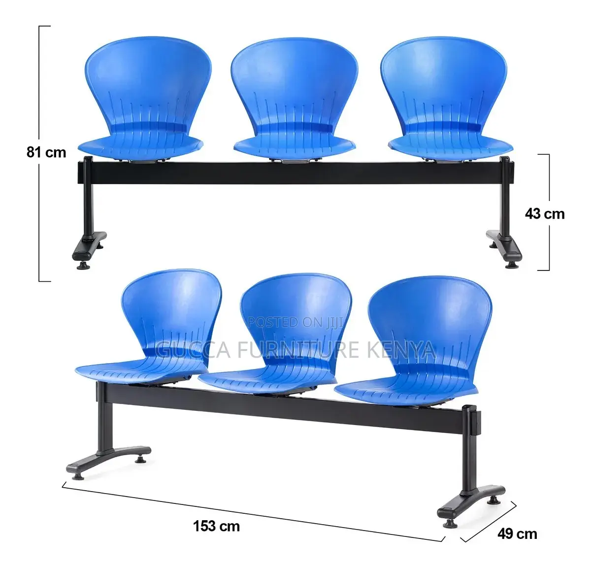 3-link Plastic Reception Office Waiting Bench