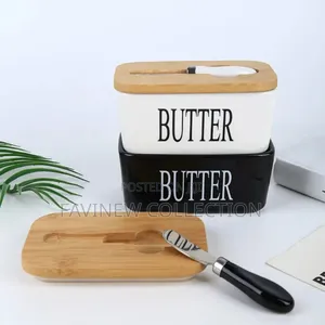 Ceramic Butter Dish With Bamboo Lid and Butter Knife