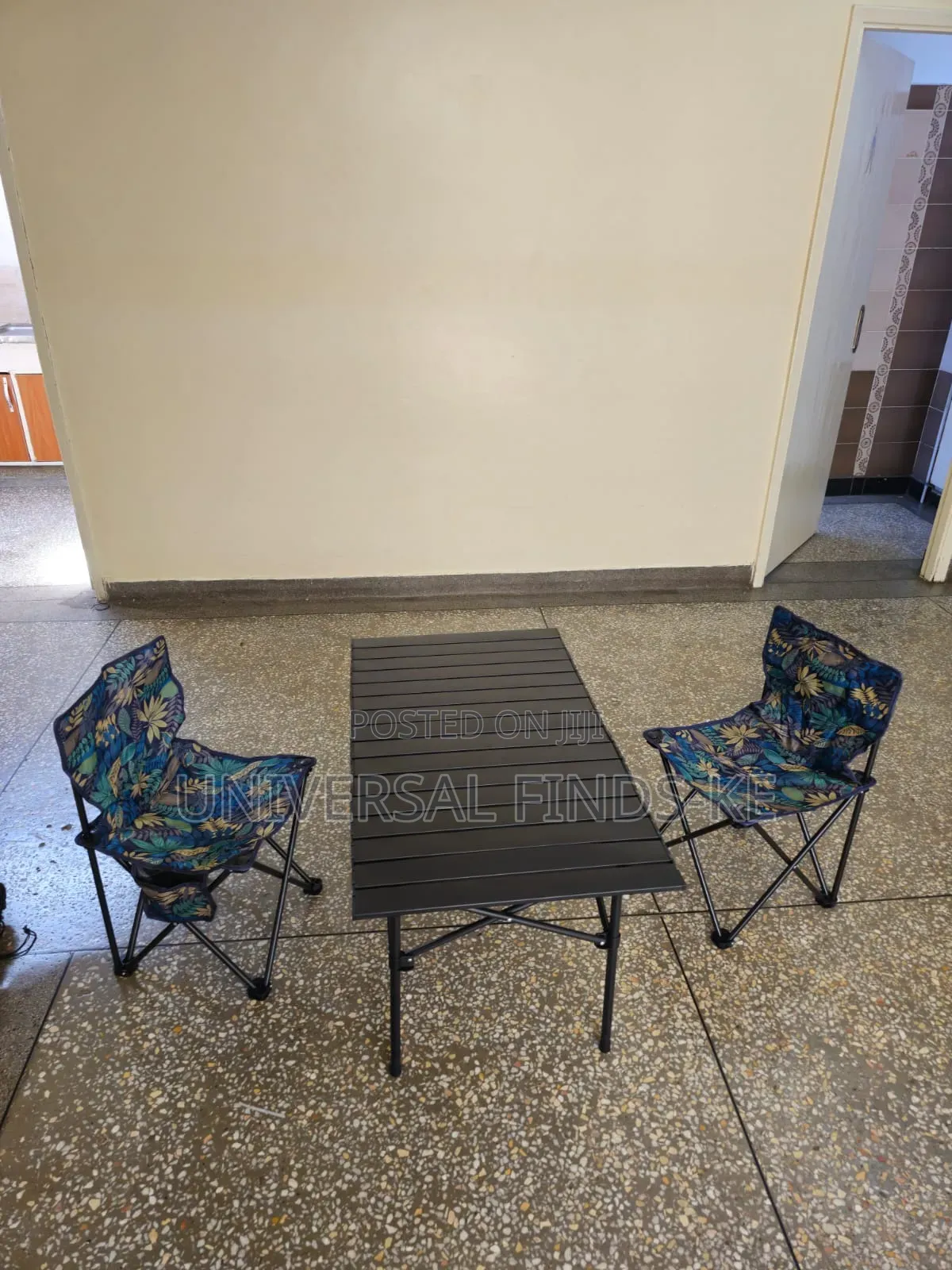 A Metallic Camping Table +2 Camping Chairs