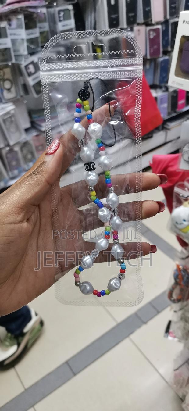 Pearl Keychain Phone Charm, Aesthetic Beads Pendant Wrist Strap