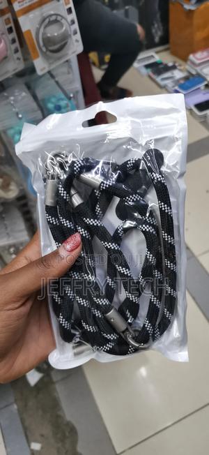 Black and White Nylon Braided Leather Hand Strap Lanyard Phone Charm - thumbnail 2