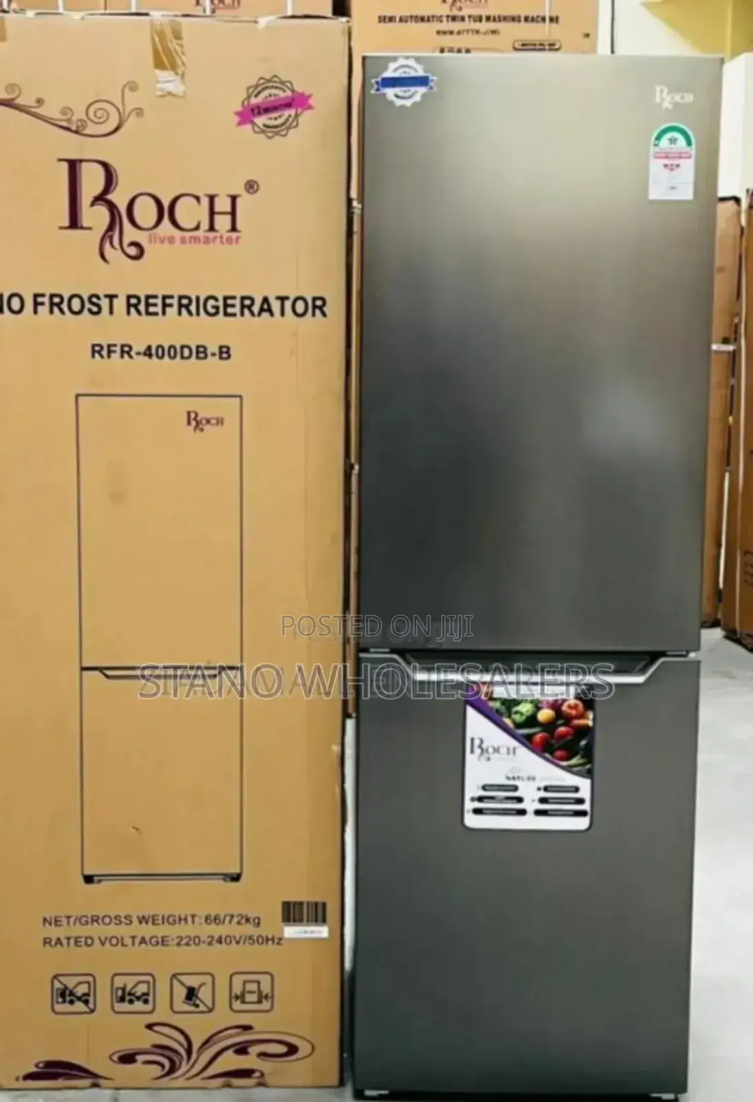Colur Gray. Roch No Frost RFR-400d Fridge With Bottom Load Dispenser