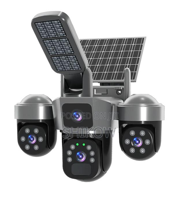 3-Lens Low Power Solar Street Light Camera With Floodlight – 6mp