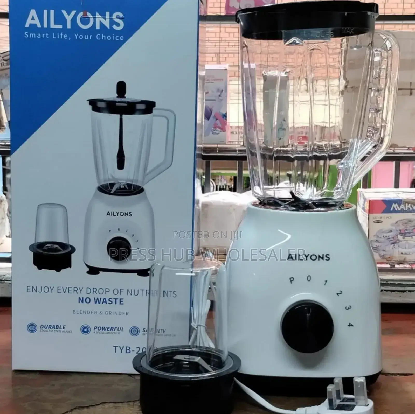 Ailyons 2-in-1 Blender With a Grinder Attachment" 