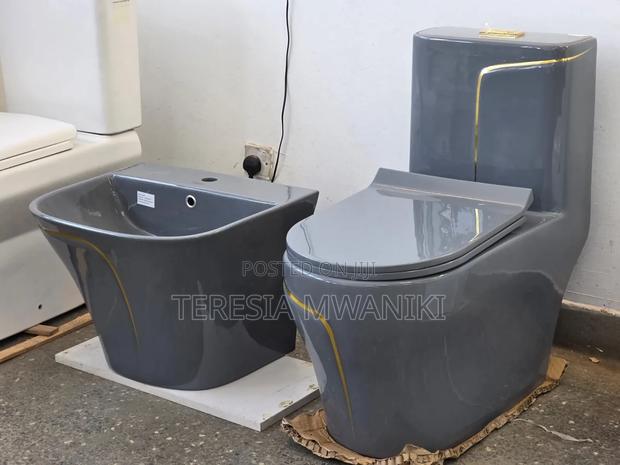 Exucutive Ceramic Bathroom Toilet With Gold Toned