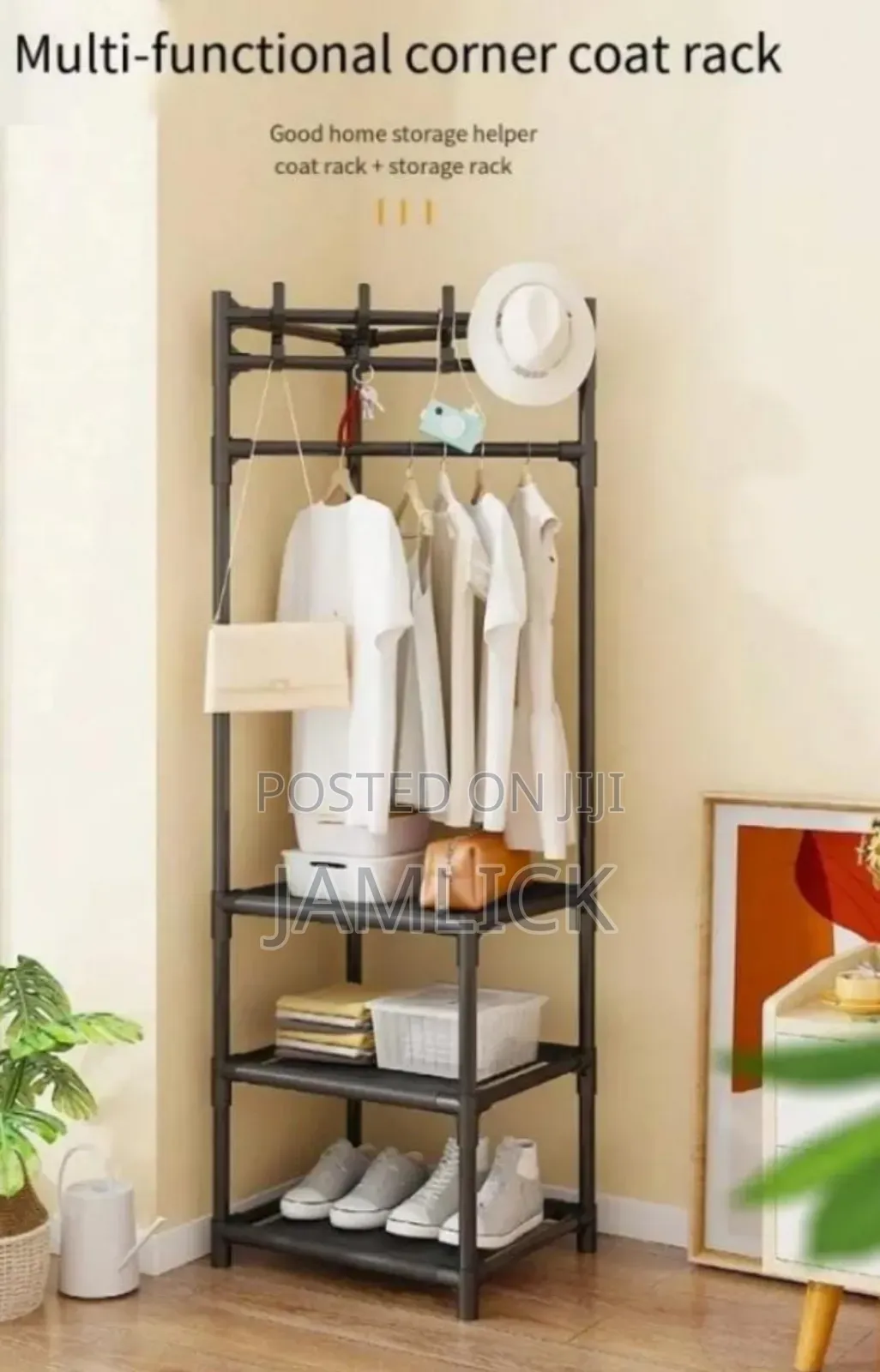 3-Layer Coat Rack With Storage – Black - Pm