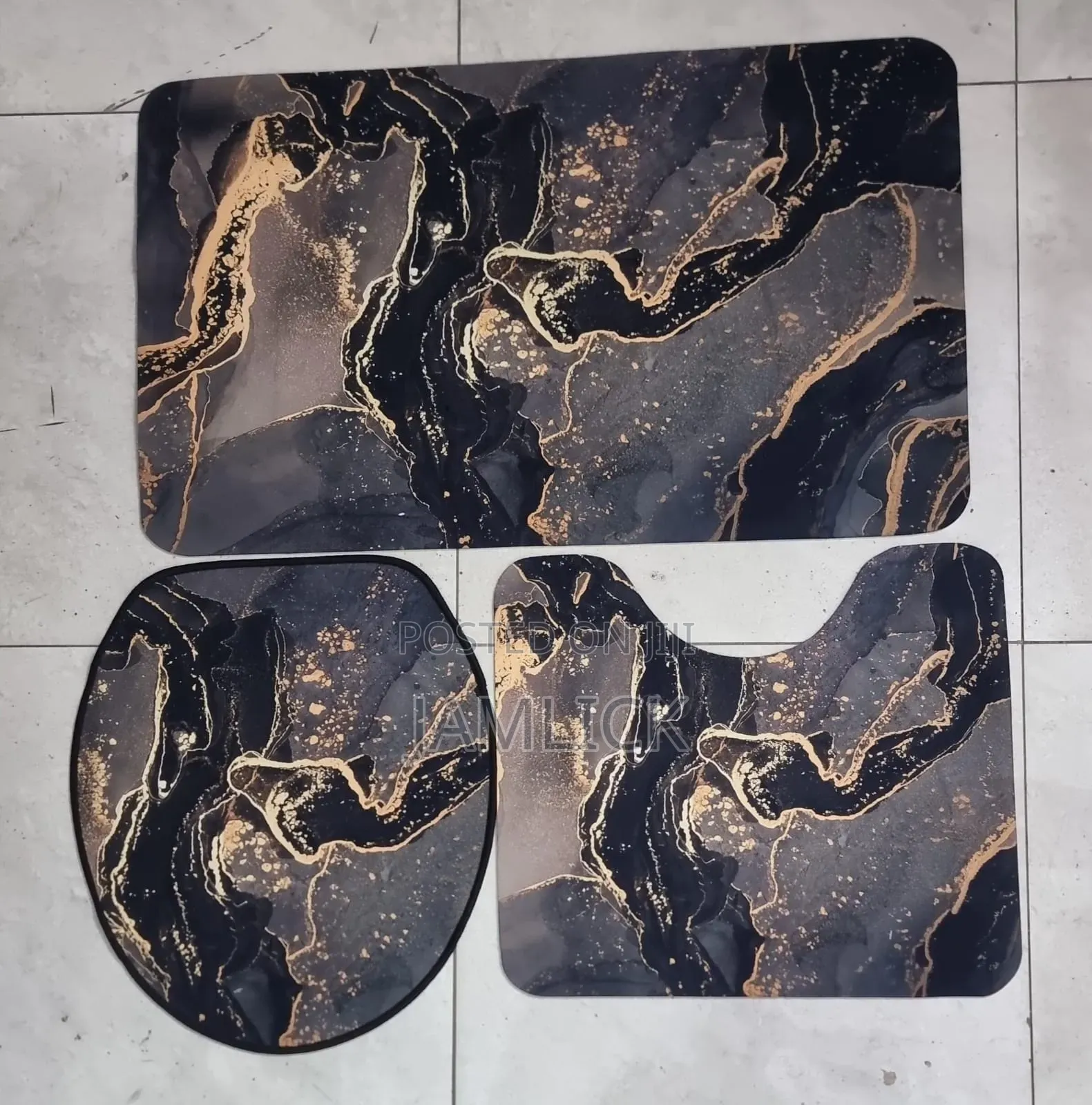 3pcs 3d Non-Slip Toilet Mat Set – Heavy Grip Rubber Back -Pm