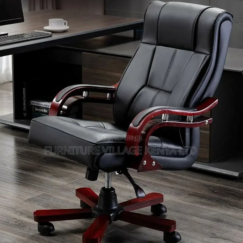 Leather Office Seats| High-back Executive Chair With Wood Base Frame