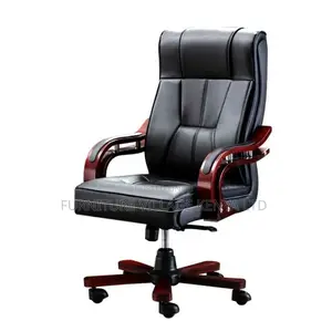 Leather Office Seats| High-back Executive Chair With Wood Base Frame