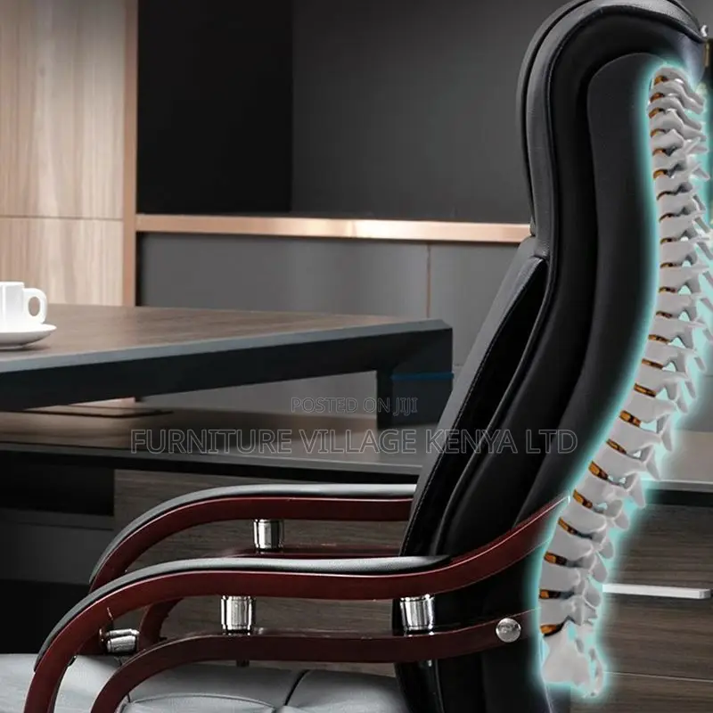 Leather Office Seats| High-back Executive Chair With Wood Base Frame