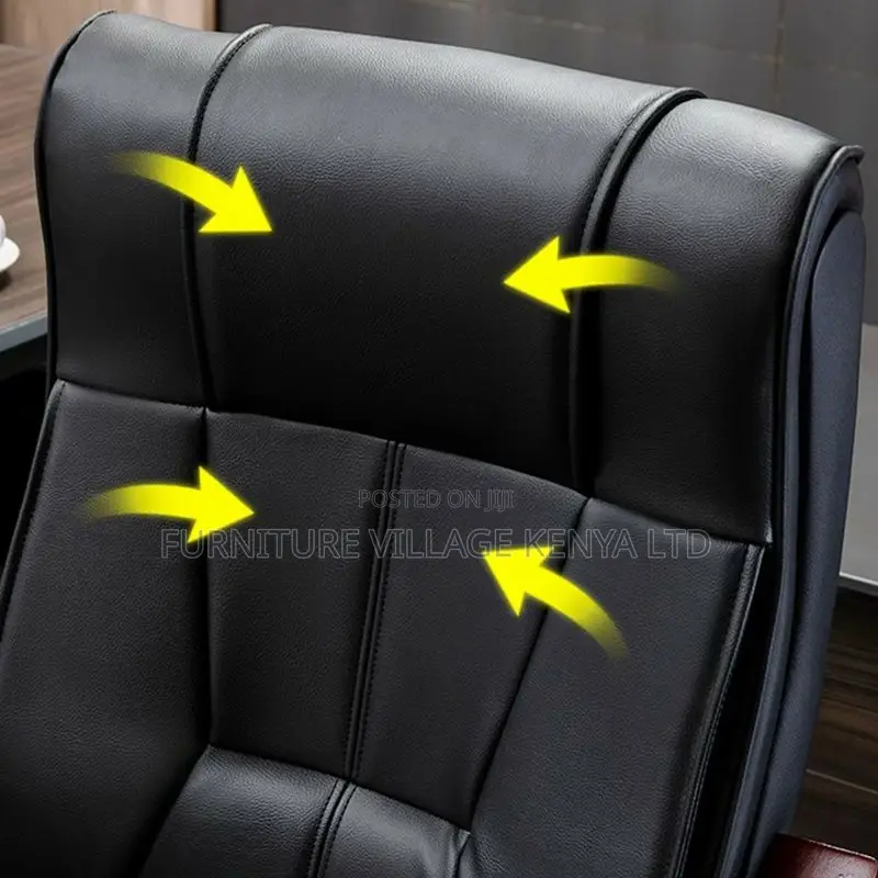 Leather Office Seats| High-back Executive Chair With Wood Base Frame