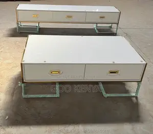 Home Table; Gold Frame Coffee Table & Sideboard With Elegant Glass Top