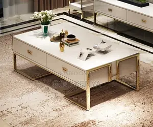 Home Table; Gold Frame Coffee Table & Sideboard With Elegant Glass Top