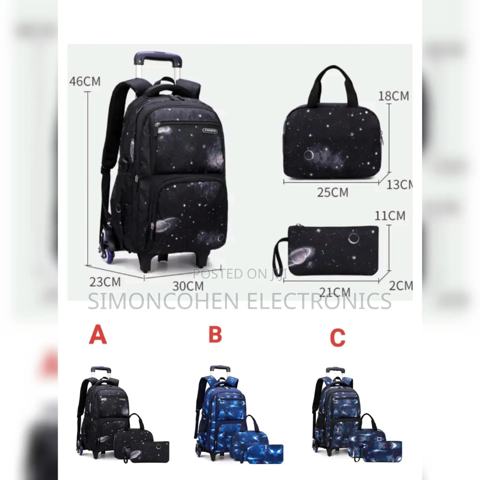 3pcs Set Rolling Trolley School Bag