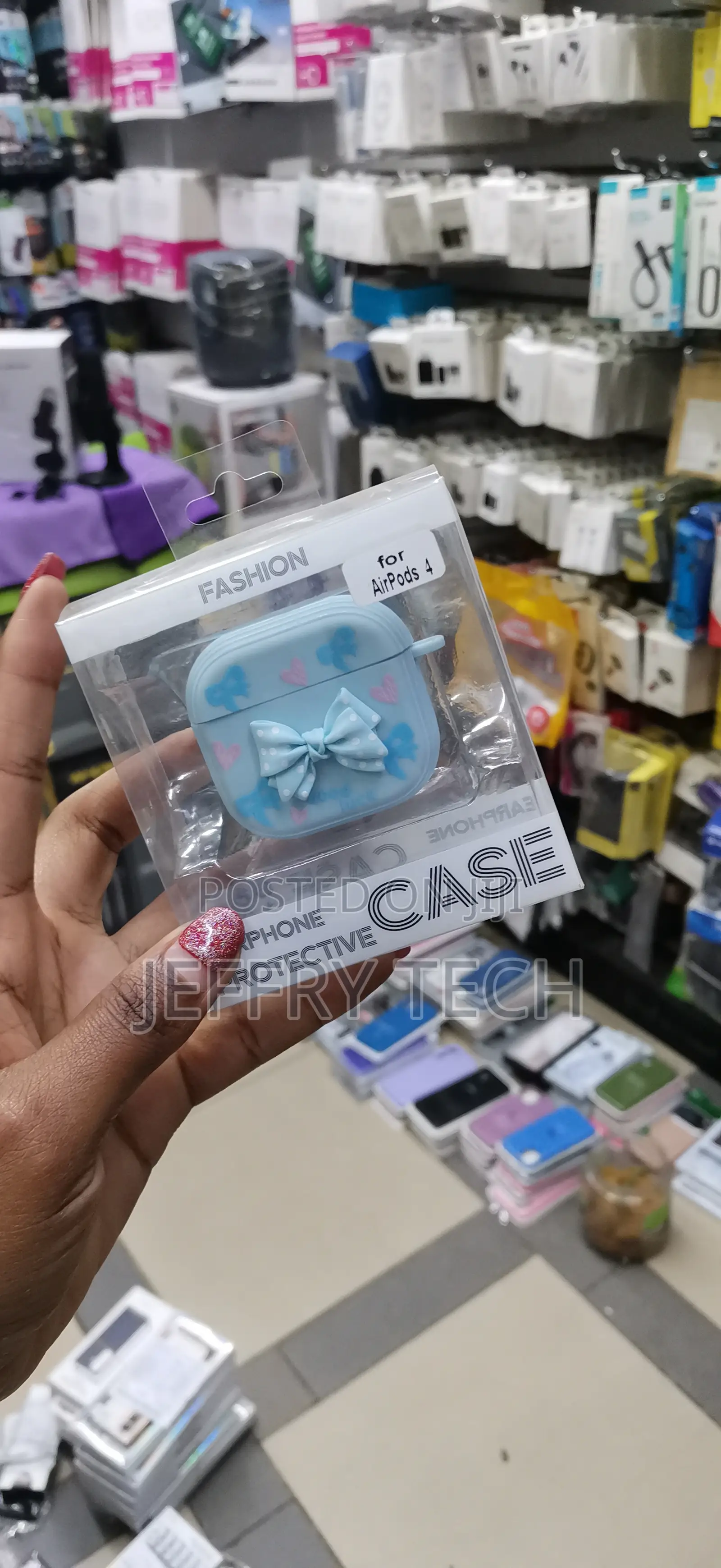 Yivenb Cute Silicone Cover Bow Design for Airpods 4 -Blue