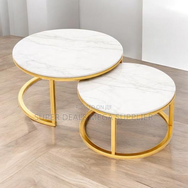 Stylish 2 Piece Round Marble Coffee Table Set