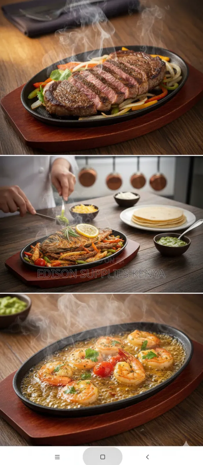 Oval Sizzling Hot Plate (Cast Iron) With Heat-Resistant Wooden Tray