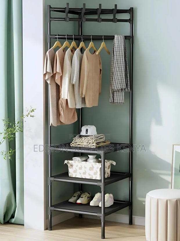 Corner Storage Shelf Coat Rack – 3-Tier Multi-Purpose Organizer - main view
