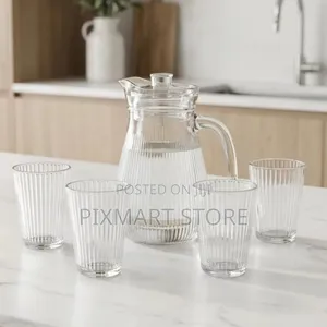 5-Piece Ribbed Water Jug Set – 1000ml Jug 4 Glasses