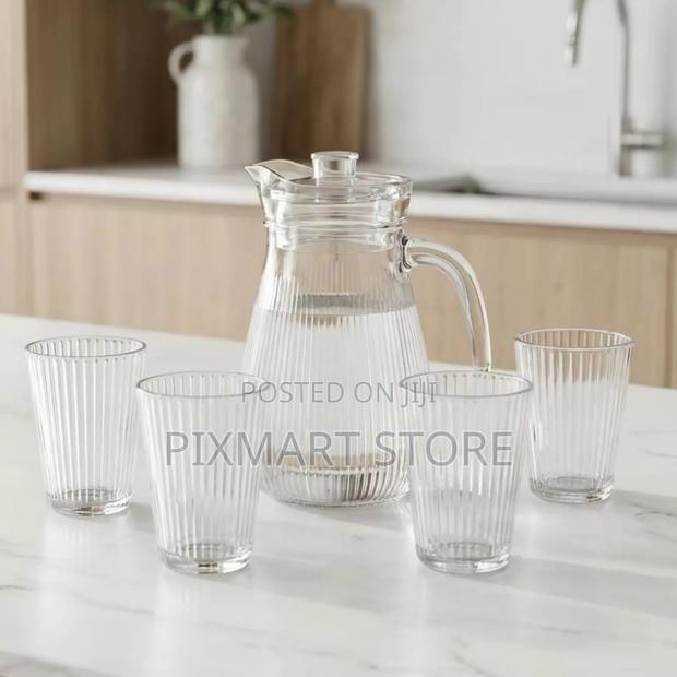 5-Piece Ribbed Water Jug Set – 1000ml Jug 4 Glasses
