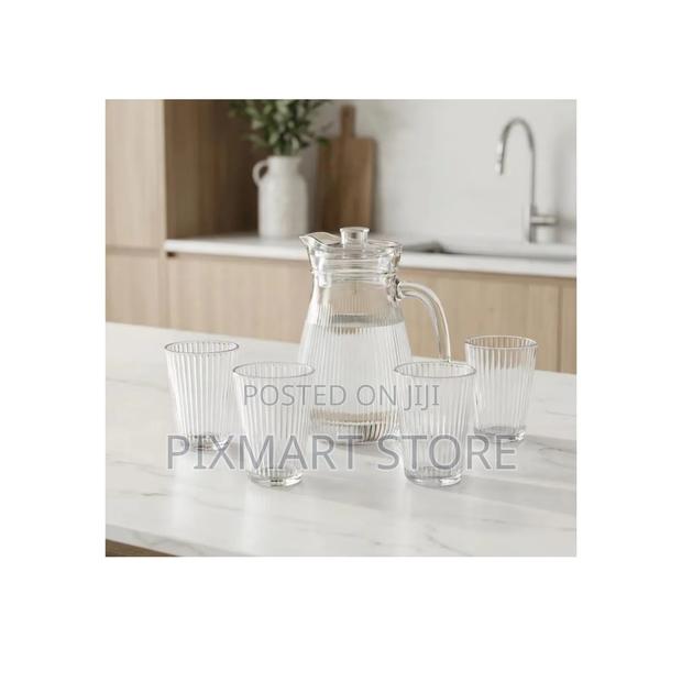 Ribbed Glass Jug Set 1l With 4 Matching Drinking Glasses - main view