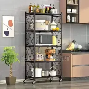 Big 5-Tier Foldable Kitchen Rack With Wheels – 71×34×160cm