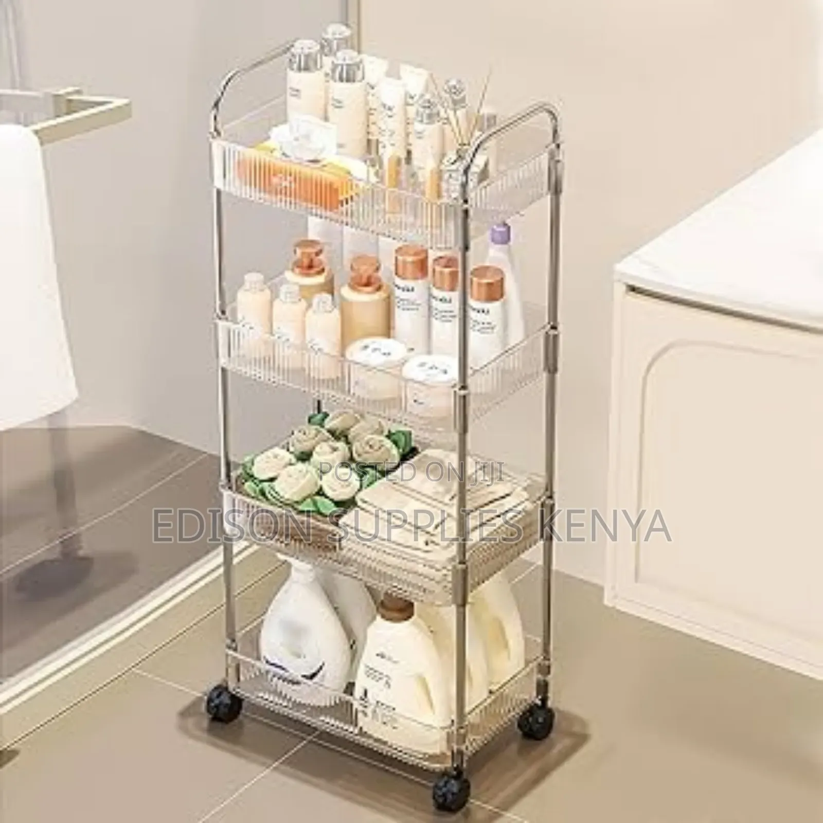 Bathroom Storage Trolley Shelf for Toiletries Towels With Wheels