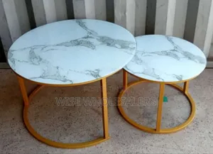 White Nesting Coffee Table Marble Effect
