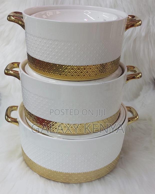 3pcs Set Ceramic Casserole Serving Dish With Covers .