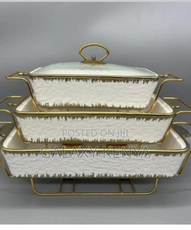 3pcs White Gold Ceramic Chaffing Dish - main view
