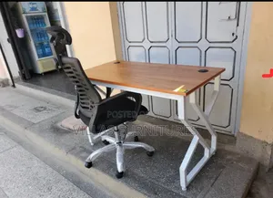 Metallic Study Table and Revolving Headrest Chair