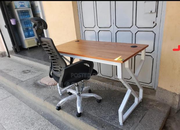 Metallic Study Table and Revolving Headrest Chair