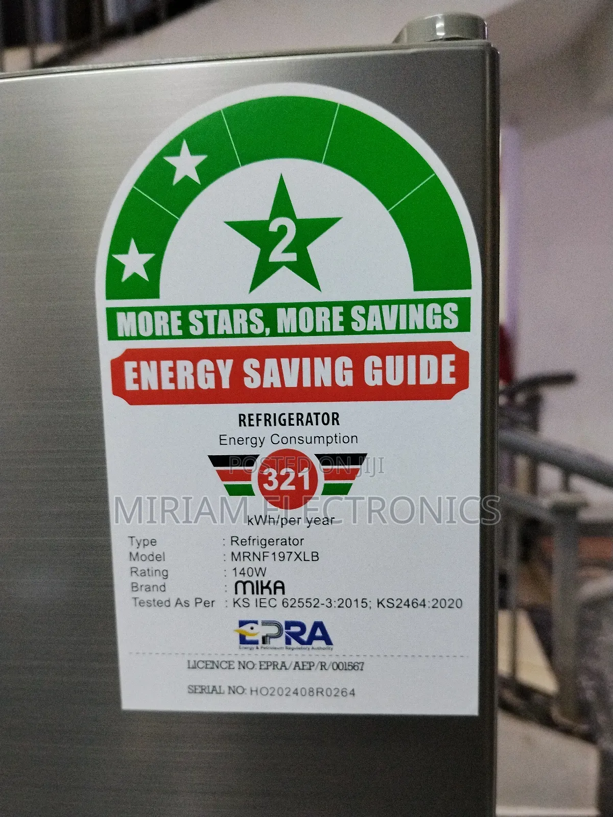 Mika Fridge, 2 Door Top Mount Freezer No Frost, 197l,