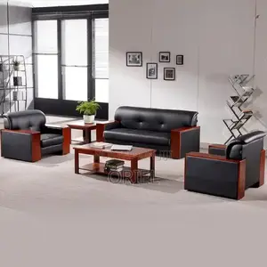 5-Seater Black Leather Executive Office Sofa