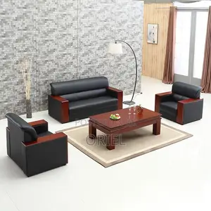 5-Seater Black Leather Executive Office Sofa