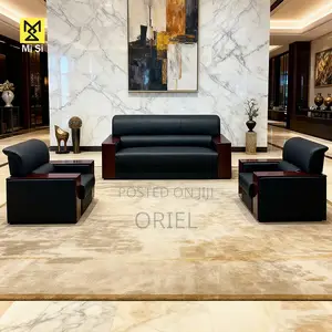 5-Seater Black Leather Executive Office Sofa