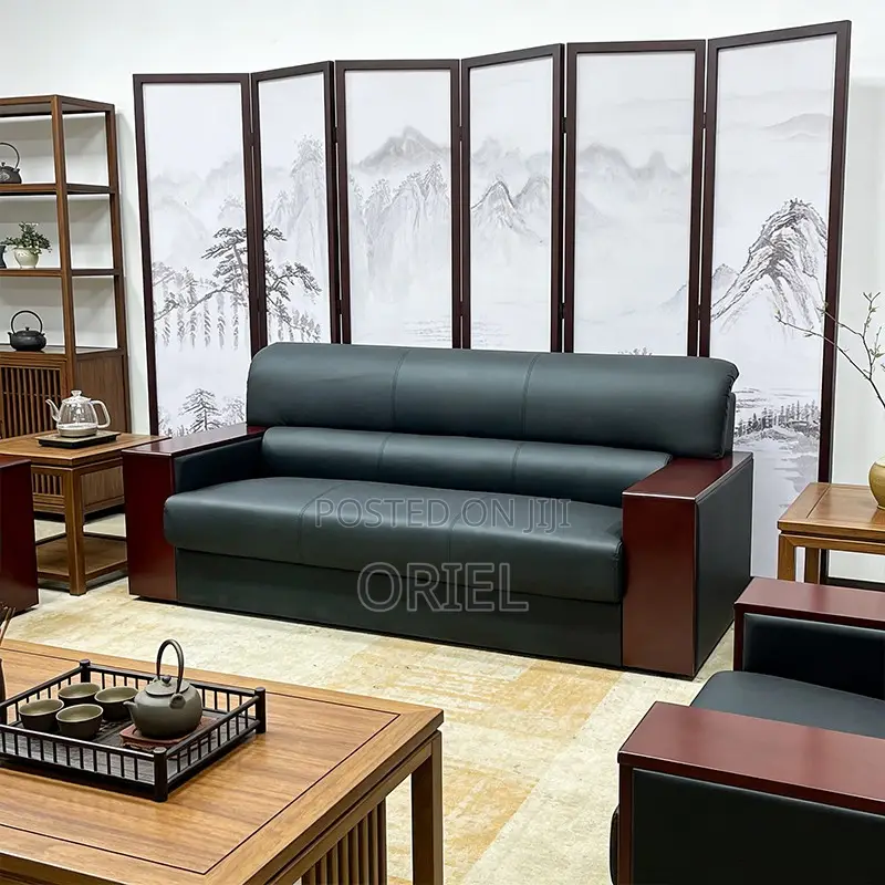5-Seater Black Leather Executive Office Sofa