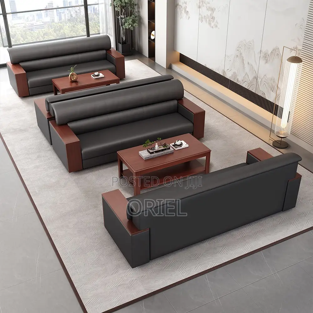 5-Seater Black Leather Executive Office Sofa