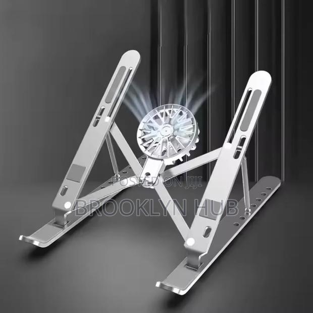 Aluminum Alloy Laptop Stand With a Detachable Cooling Fan.