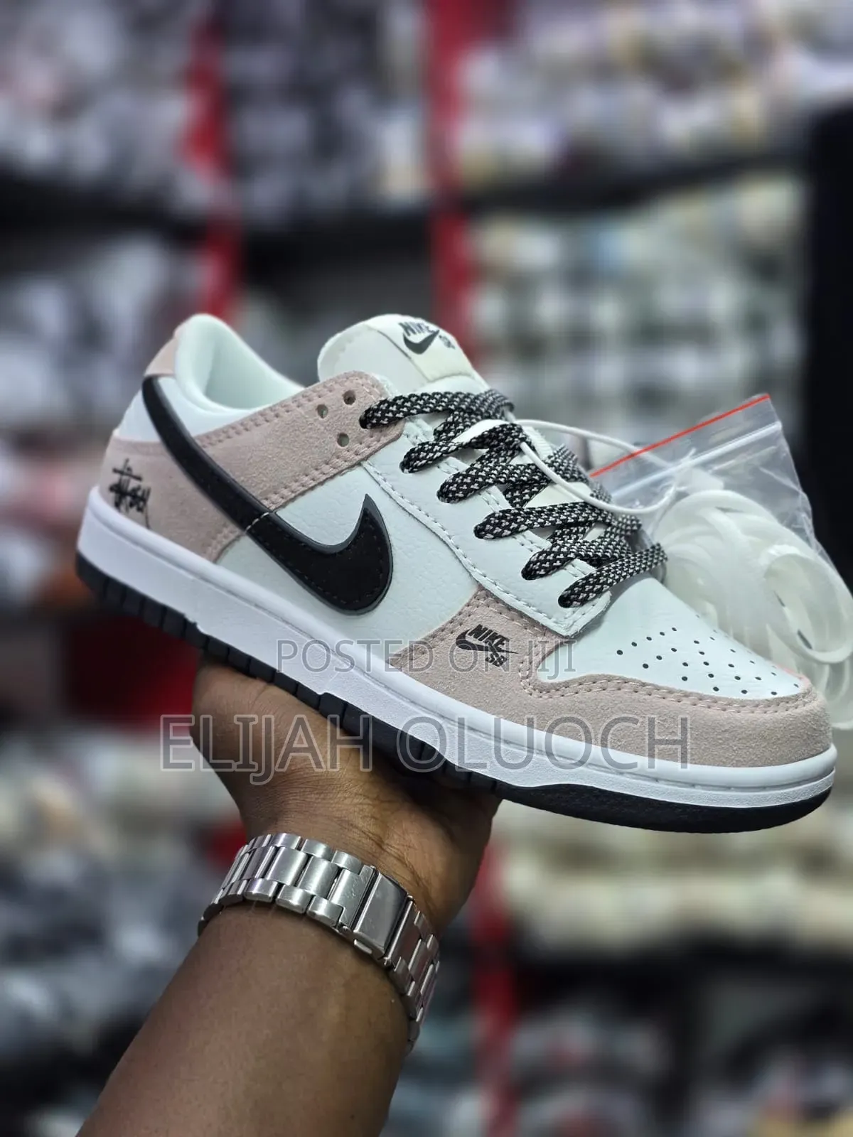 Stüssy X Nike Sb Dunk Low Sneakers In A White, Black, And Pink