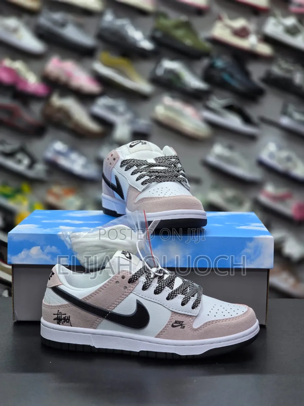 Stüssy X Nike Sb Dunk Low Sneakers In A White, Black, And Pink