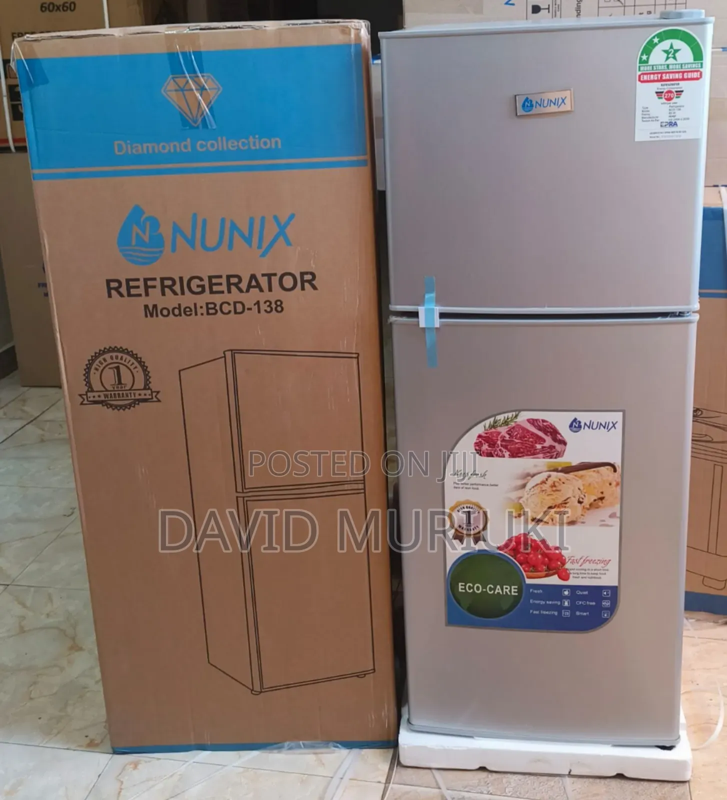 Nunix 138 Litres Large Capacity Double Door Refrigerator -Silver.