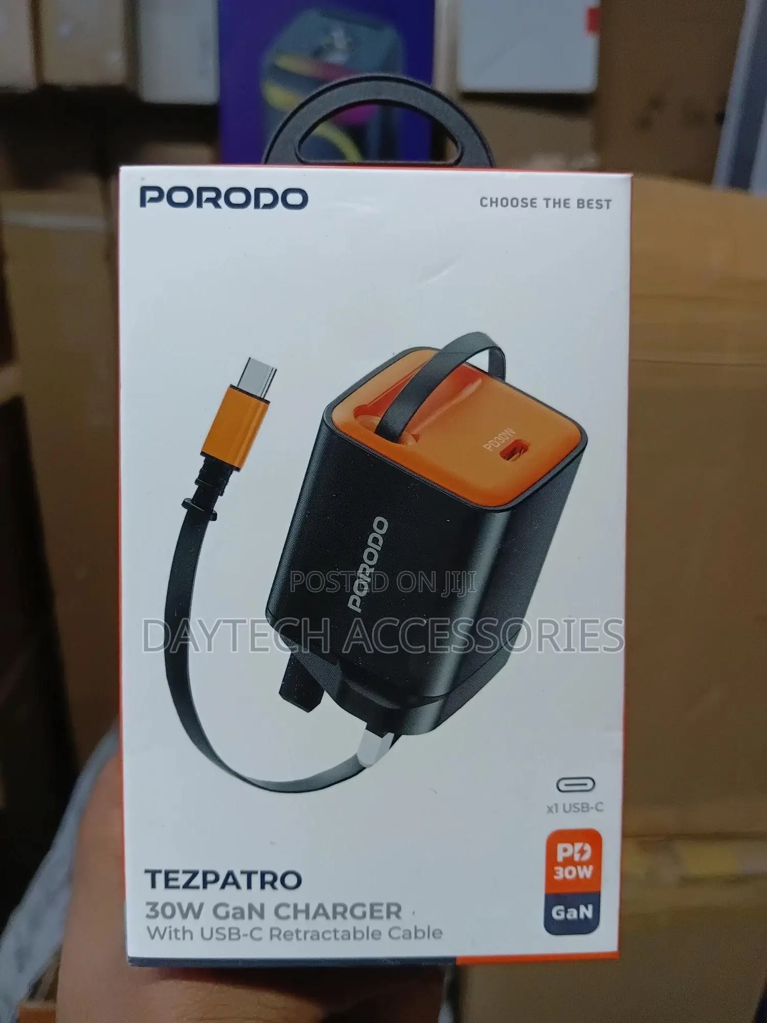 Porodo 30w Charger With Usb-C Retractable Cable